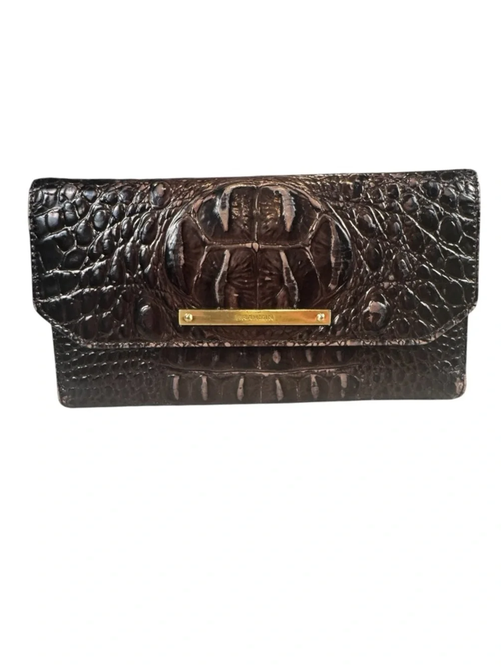 Brahmin Dagny Melbourne Croc Embossed Brown Satchel & Wallet Set